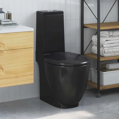 Obrázek produktu pro vidaXL WC Keramická toaleta Koupelna Kulatý vertikální vývod černá