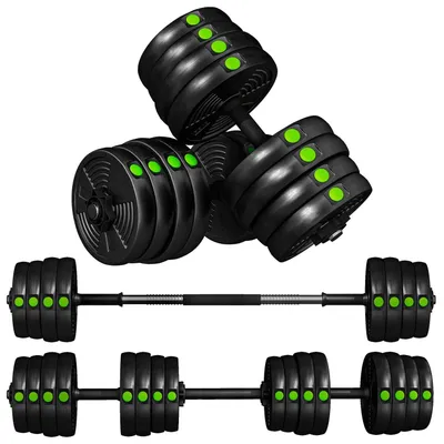 Produktbild von 2-in-1-Hantelset, verstellbar bis 30 kg, rutschfest, schwarz/grün