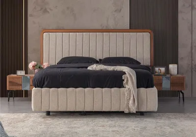 Produktbild von Stilvolle Schlafzimmer Möbel r Polsterbett Holz Nachttische
