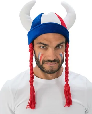 Image de Casquette Casque Gaulois avec tresses bleu blanc rouge -