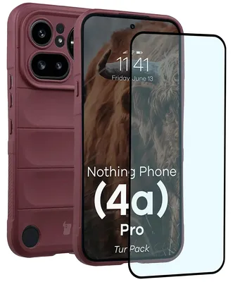 Produktbild von Robuste Handyhülle + gehärtetem Glas für Nothing Phone (4a) Pro, Bizon Tur Pack, Burgunderrot