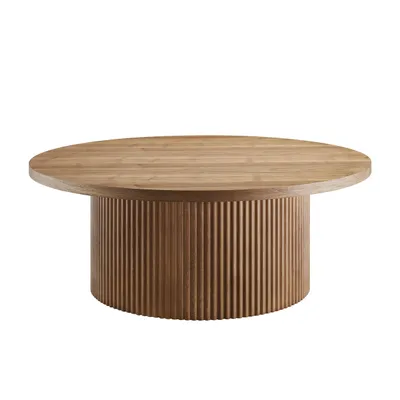 Produktbild von SalesFever Couchtisch Ø 85 cm | rund | Massivholz-Lamellen | MDF mit Walnussholzfurnier | B 85 x T 85 x H 33 cm | Walnuss