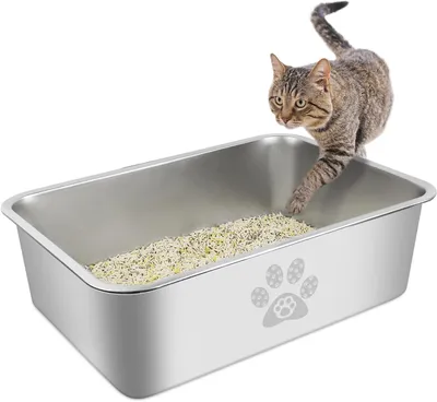 Produktbild von Katzentoilette 49.5 x 34.5 x 15 cm, Edelstahl, spritzwassergeschützt, für Katzen