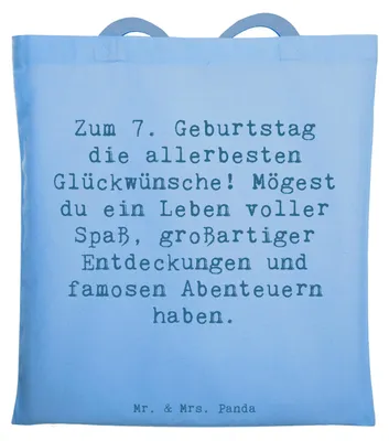 Produktbild von Mr. & Mrs. Panda Tote Bag Spruch 7. Geburtstag - Sky Blue - Geschenk, zum, Kindergeburtstag, Tasche, Jutebeutel, Uni, Geburtstagsgeschenk, canvas, Beutel, Happy Birthday