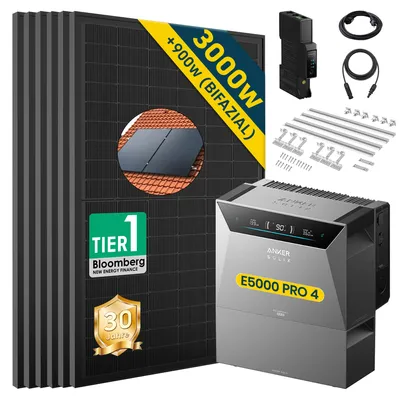 Produktbild von ALLDREI Balkonkraftwerke mit Speicher Anker Solix Solarbank 4 E5000 Pro & BP2700x1,Komplettset mit 6x500W Bifazialer Solarpanel & Smart Meter Gen 2