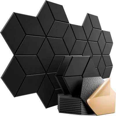 Produktbild von Akustikplatten, 12 Stück Akustikpaneele Selbstklebend, Schalldichte Schaumstoffplatten mit hoher Dichte, Schwarz