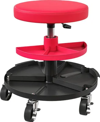 Produktbild von Werkstatthocker mit Rollen Tabletts höhenverstellbar 40-51cm Rollhocker bis 135 kg belastbar Rot