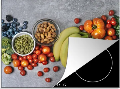 Obrázek produktu pro KitchenYeah® Krycí deska na sporák zelenina - ovoce - šedá, 71x52cm, dekorace do kuchyně, keramická krycí deska, krycí deska na varnou desku