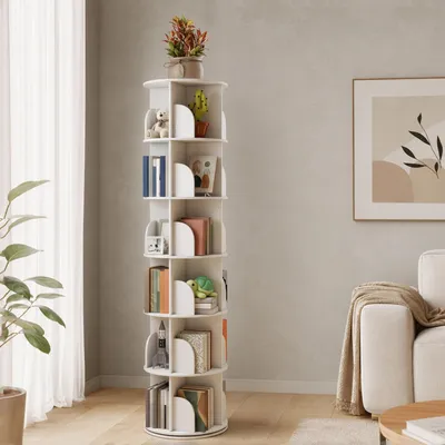 Drehbares Bücherregal 6 Ablagen 360° weiß 190 cm
