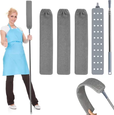 Image de Télescopique pour nettoyage - Nettoyeur extensible - Idéal pour les zones difficiles d'accès - Tête en microfibre flexible - 250 cm - Gris