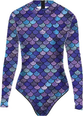 Image de ASKSA Femme Sirène Maillot de bain manches longues Maillot de bain sirène Maillot de bain écailles de poisson,Violet bleu,XL