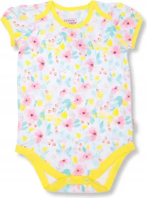 Produktbild von Baby Strampler - Ganzkörper mit Blumenmuster - Weiß - Größe 68 (4-6 Monate) - 100% Baumwolle - Bequem und stylisch - Für Kinder - Kurzarm Baby-Body