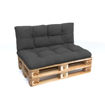 A dark grey pallet sofa cushion set on a white background.