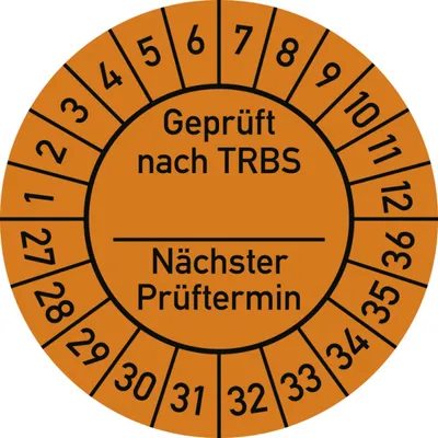 Produktbild von Dreifke® Prüfplakette nach TRBS...2027-2036,Dokumentenfolie, Ø 30 mm,...