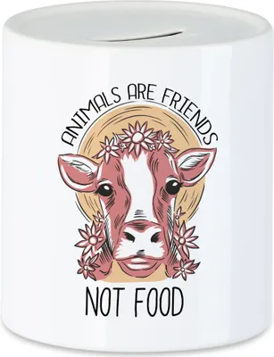 Produktbild von Animals Are Friends Not Food Spardose Vegan Vegetarier Motiv Süße Kuh Geschenkidee Tierwohl Tierleid