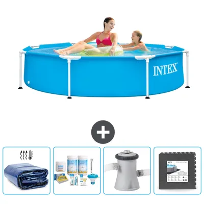 Immagine prodotto di Piscina Intex con struttura rotonda - 244 x 51 cm - blu - include tenda da sole - pacchetto manutenzione - pompa filtro per piscina - piastrelle per pavimento