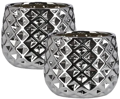 Zdjęcie produktu dla KOTARBAU® Ceramiczny doniczka ozdobny do kwiatów i roślin, 13 cm, srebrny, zestaw 2 sztuk