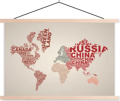 Produktbild von MuchoWow® Textilposter Weltkarte - Buchstaben - Farben 60x40 cm mit holzfarbenen Rahmen - Bilder