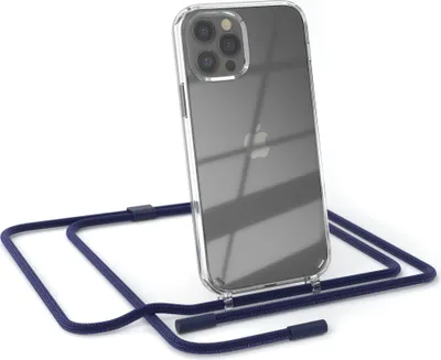 Produktbild von EAZY CASE Handykette für Apple iPhone 12 / 12 Pro, Clear Case aus Silikon, mit Umhängeband, abnehmbare Endstücke, Handyband in Blau