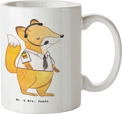 Produktbild von Mr. & Mrs. Panda Kaffeetasse Fluglotse Herz - Weiß - Geschenk, Becher, Pott, Ausbildung, Kaffeebecher, Geschenktasse, Flugsicherung, Tasse