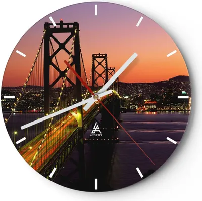 Produktbild von Wanduhr - Rund - Glasuhr - Brücke Fluss Landschaft - 40x40cm - Schleichendes Uhrwerk - Lautlos - zum Aufhängen bereit - Dekoration Modern - Wanddekoration aus Glas - C3AR40x40-0120