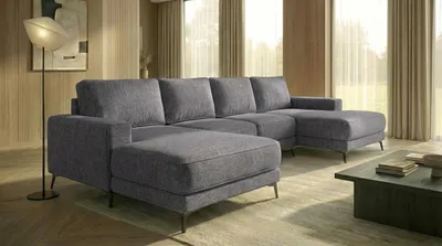 Produktbild von Ecksofa VALTOR 320x185 cm mit Schlaffunktion, Bonellfederkern und Bettkasten, Farbe: Dunkelgrau