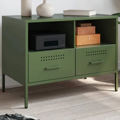 Image de Maison Exclusive - Meuble TV vert olive 68x39x50,5 cm acier