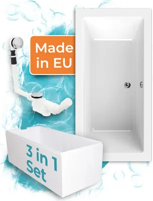 Produktbild von Calmwaters® Acryl Premium Badewanne Komplettset 190x90 cm -  EU - mit Wannenträger & Ablaufgarnitur - Duo-Badewanne 2 Personen