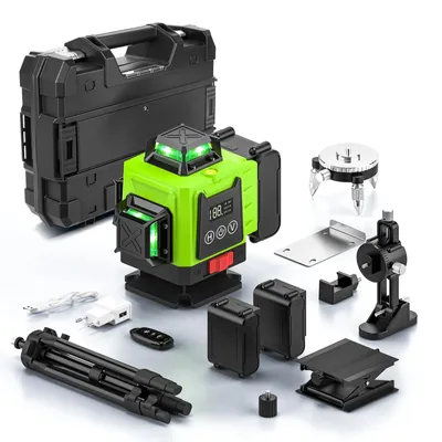 Zdjęcie produktu dla Poziomica laserowa - 4D, 360°, laser krzyżowy z 16 liniami - samopoziomująca - pionowa i pozioma - mocny, zielony laser