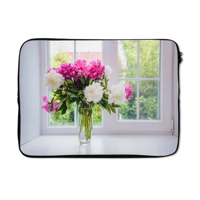 Produktbild von MuchoWow® Laptop Hülle 13 Zoll Blumen - Pfingstrosen - Vase Laptoptasche - Laptophülle - Sleeve - Rundumschutz