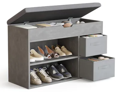Produktbild von Schuhbank mit Sitzfläche und 2 Schubladen Grau 80cm