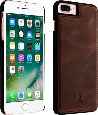 Imagen del producto de Akashi, funda de cuero genuino para Apple iPhone 6 Plus / 6S Plus / 7 Plus / 8 Plus, color marrón