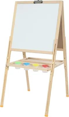 Image de Chevalet pour enfants - Chevalet à dessin - Double face - Tableau blanc et tableau noir 2 en 1 - Pliable - Bois naturel