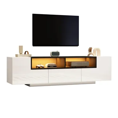 Produktbild von Standfernsehschrank,Lowboard Mit LED-Licht,Fernsehschrank mit L-Form und Schubladen,Wohnzimmerschrank, TV-Ständer,TV-Schrank in Hochglanzweiß