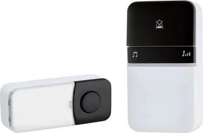 A wireless doorbell set consisting of a button unit and a receiver unit, displayed against a white background.