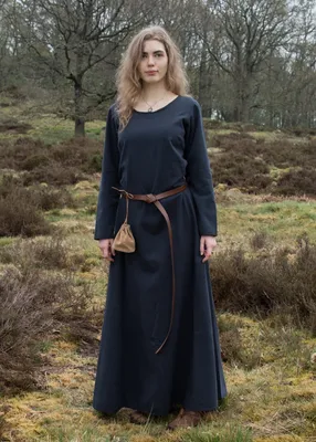 Zdjęcie produktu dla Prosta średniowieczna sukienka Afra wykonana z płótna, niebieska - bawełna Średniowieczna sukienka Viking LARP damska odzież średniowieczna rozmiar: L