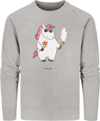 Produktbild von Mr. & Mrs. Panda Baumwoll Pullover Einhorn Woodstock Größe XL - Heather Grey - Geschenk, Bio-Pullover, Pulli, Joint, Unicorn, Kiffen, Sweatshirt, Party, Alkohol, Sweater
