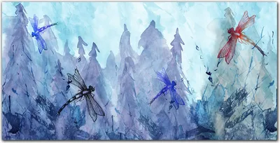 Produktbild von Coloray Bild aus Acryl 140 cm x 70 cm - Küche Wanddekoration Dekoration Wohnzimmer Gehärtetes Acryl Bild auf Acrylglas - Wald Aquarell Libelle