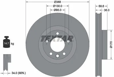 Produktbild von 2x TEXTAR Bremsscheibe 92213603 für VW Touareg (7LA 7L6 7L7) 68 6mm 14 7kg