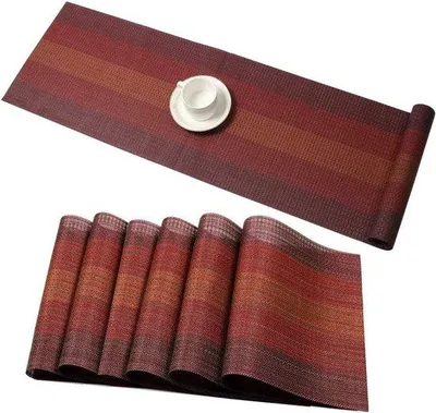 Immagine prodotto di Tovagliette in PVC resistenti al calore, antiscivolo, lavabili, rosse, set composto da 6 tovagliette e 1 sottopiatto