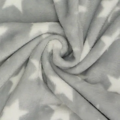 Produktbild von Wellness Nicki Fleece Stoff Meterware hellgrau weiß Sterne