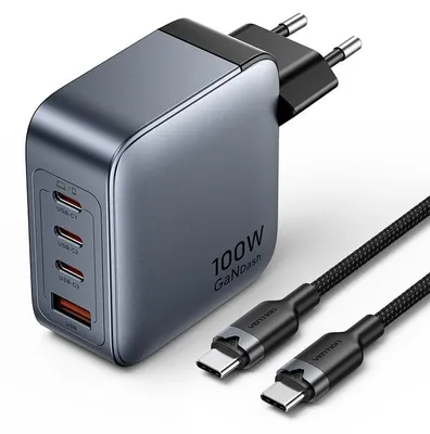 Produktbild von Ladegerät Vention 100 W 1xUSB-A 3xUSB-C + Kabel