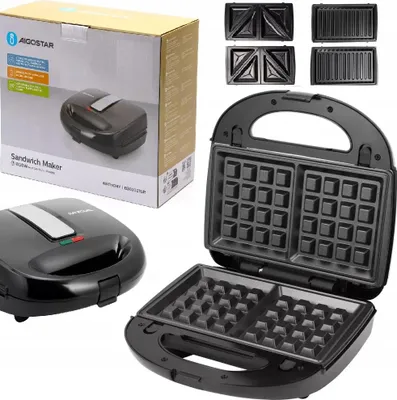 Produktbild von Sandwichmaker Multifunktion 800W – 3 Wechselplatten, Antihaftbeschichtung, Hitzebeständiger Griff