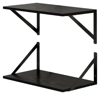 Produktbild von Set aus 2 Wandregalen, Wandbücherregal mit Metallhalterung, schwebendes Wandregal aus Holz, für Wohnzimmer, Küche, Schlafzimmer, Büro, Badezimmer (schwarz)