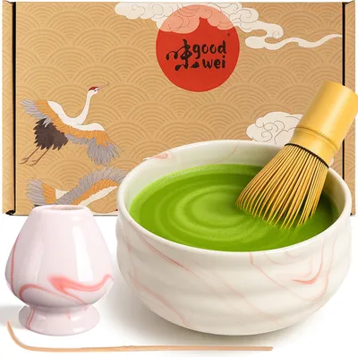 Immagine prodotto di Set matcha "Pink Marmor" con ciotola, frustino e supporto – set elegante per la cerimonia del tè e la degustazione del matcha