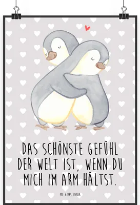 Produktbild von Mr. & Mrs. Panda Bild Pinguine Kuscheln DIN A0 - Grau Pastell - Geschenk, für Partner, Frauen, Freundin, Plakat, typografie poster, drucke, wanddeko, Hochzeitstag