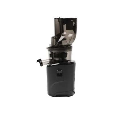 A black and gray juicer is shown against a white background.