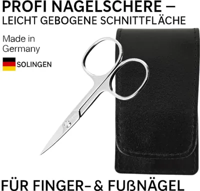 Immagine prodotto di Forbici per unghie Solingen in acciaio temperato extra affilate con tagliente curvo Custodia in vera pelle