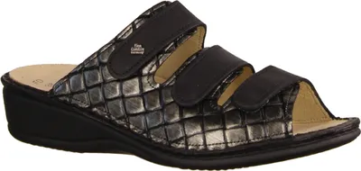 Produktbild von Finn Comfort Pisa Damenschuhe, Pantolette, Leder, Steel/Schwarz, NEU - Damenschuhe Pantolette / Zehentrenner, Schwarz, leder (ibisco/nuri)