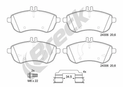Produktbild von BRECK Bremsbeläge Satz Vorne Bremsklötze passend für MERCEDES-BENZ C-Klasse Limousine (W204) 24306 00 701 00